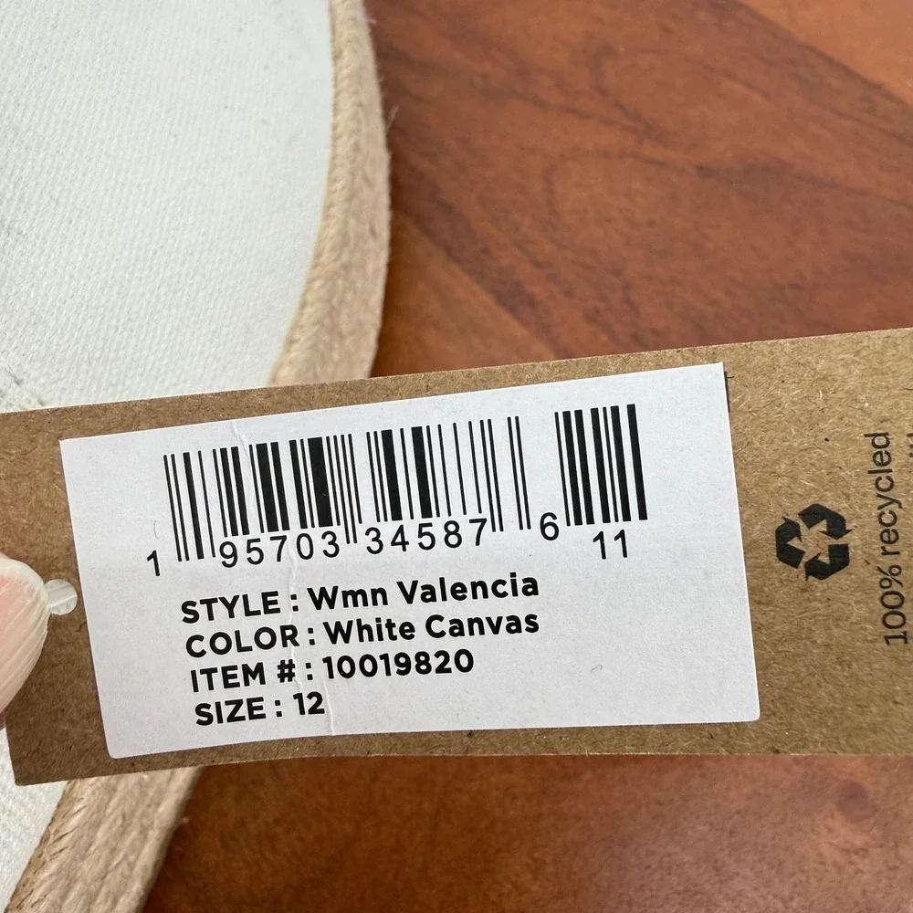 TOMS Valencia Platform Espadrille White Canvas Frayed Slip On Women Size 12